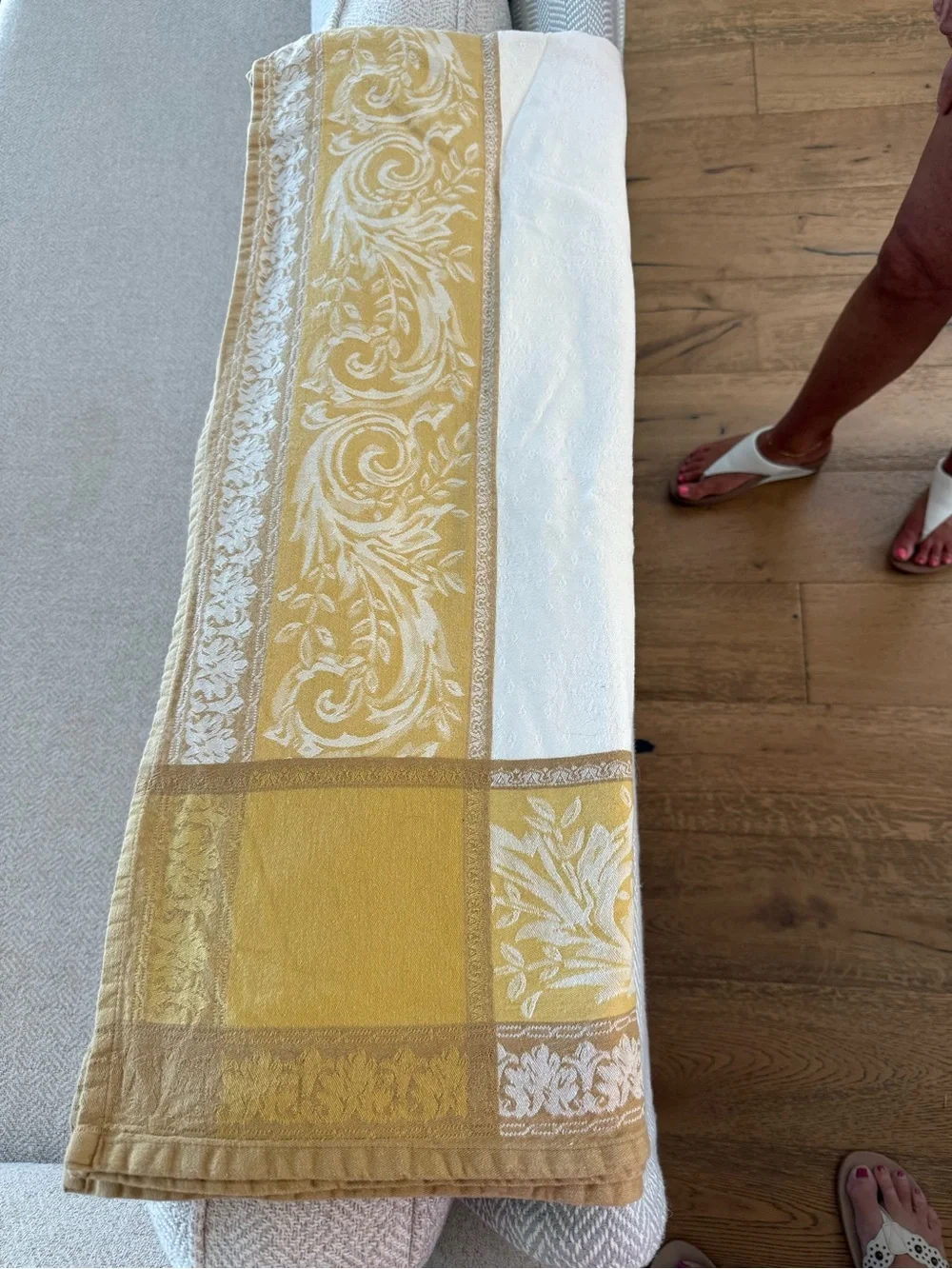 Mahogany Cream Tablecloth with Yellow Ornate Border